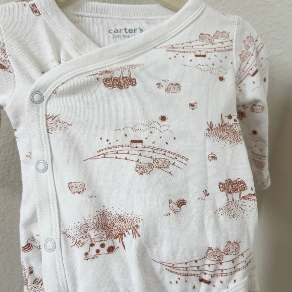 CARTERS cottagecore prairie farmhouse onesie long sleeve white and brown - sz 3